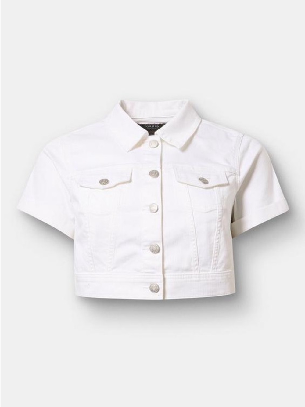 White Short-Sleeve Cropped Denim Jacket